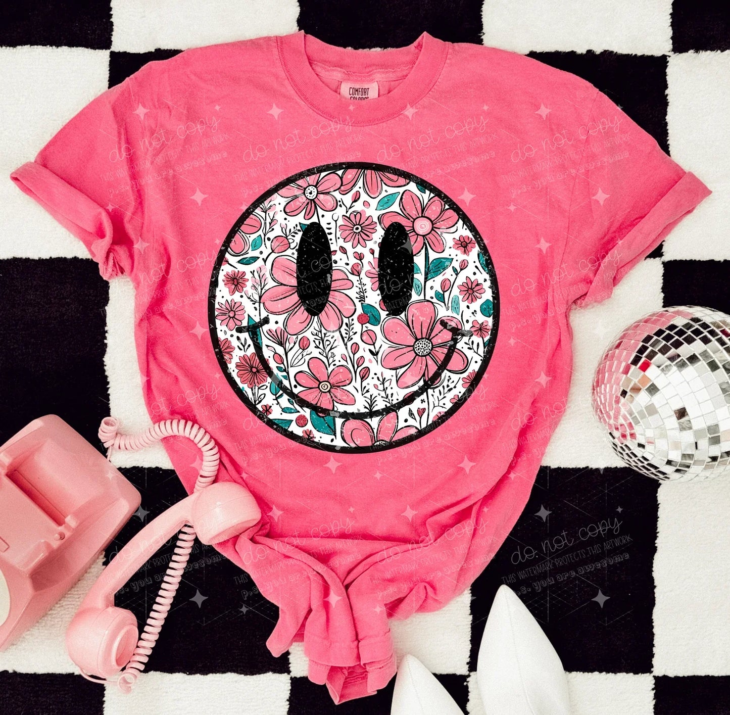 SMILEY FLORAL - COMPLETED TEE