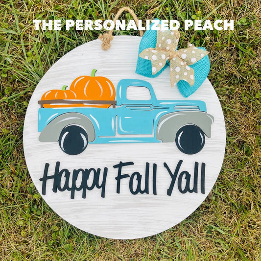 Happy Fall Y’all Pumpkin Truck Door hanger/ Fall Wood wreath