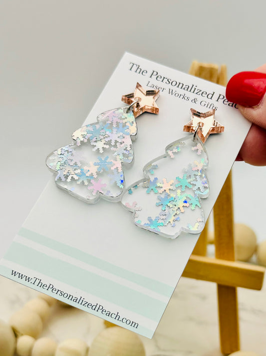 Silver Sparkle Christmas Tree Earrings