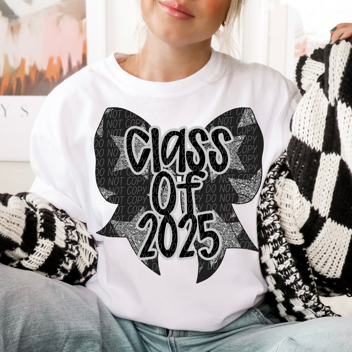 Class of 2025-Black Glitter Bow Tee
