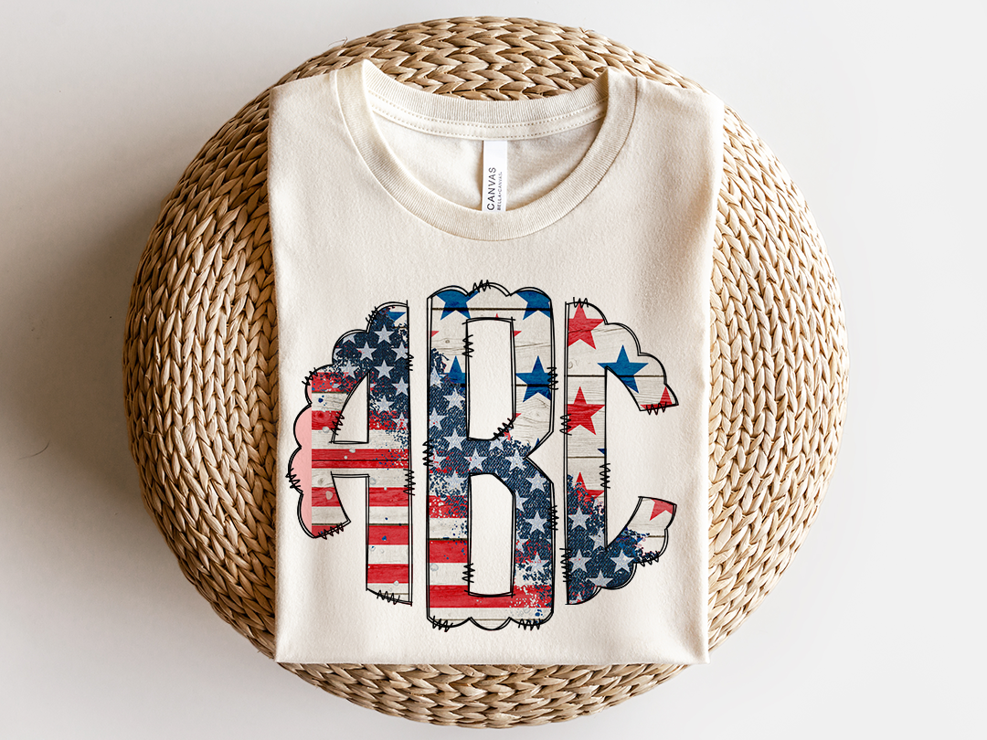 American Flag with Stars Monogram Shirt