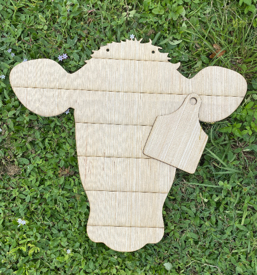 Shiplap cow with ear tag Door Hanger Blank/ DIY blank for painting