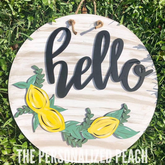 Round Hello with Lemons Wall Decor/Door Hanger
