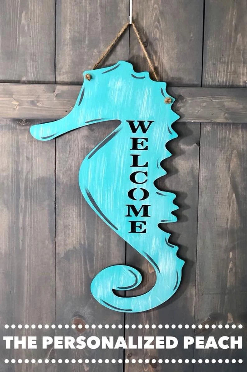 Welcome Seahorse Door Hanger/ Beach House/ Nautical Decor