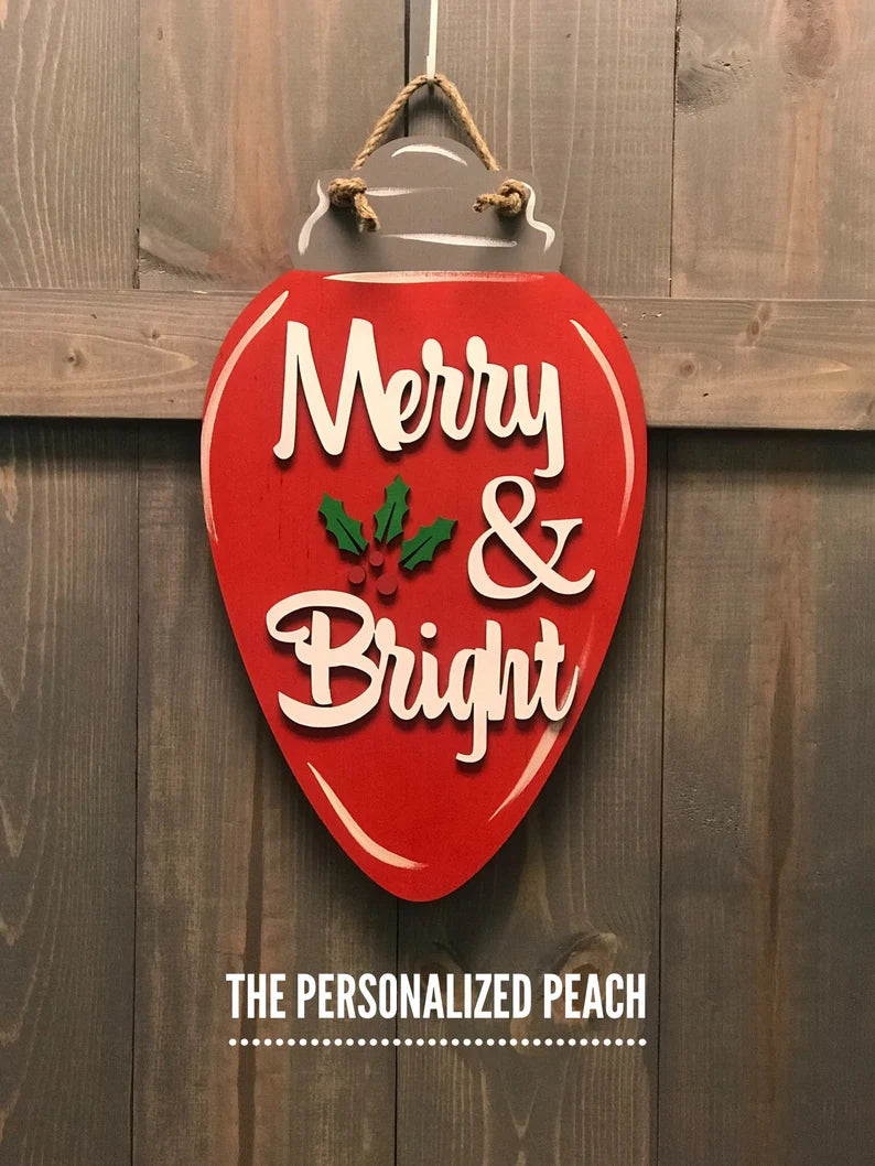 Merry & Bright Christmas Light Door Hanger