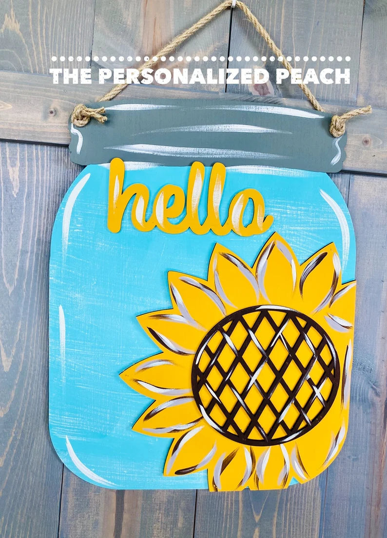 Sunflower Door Hanger/ Hello Door Decor/ Mason Jar