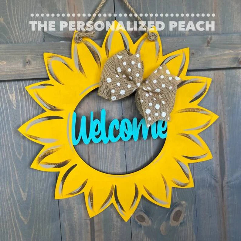Welcome Sunflower Door Hanger/Fall Door Hanger/ Laser Cut/ Burlap Accent