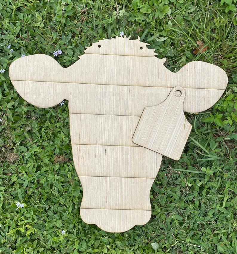 Shiplap cow with ear tag Door Hanger Blank/ DIY blank for painting