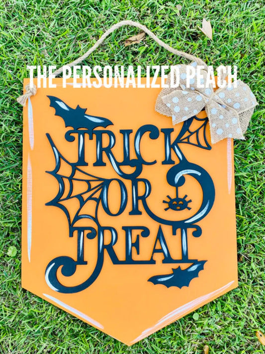 Trick or Treat Ribbon Door Hanger/ Halloween Door Hanger/