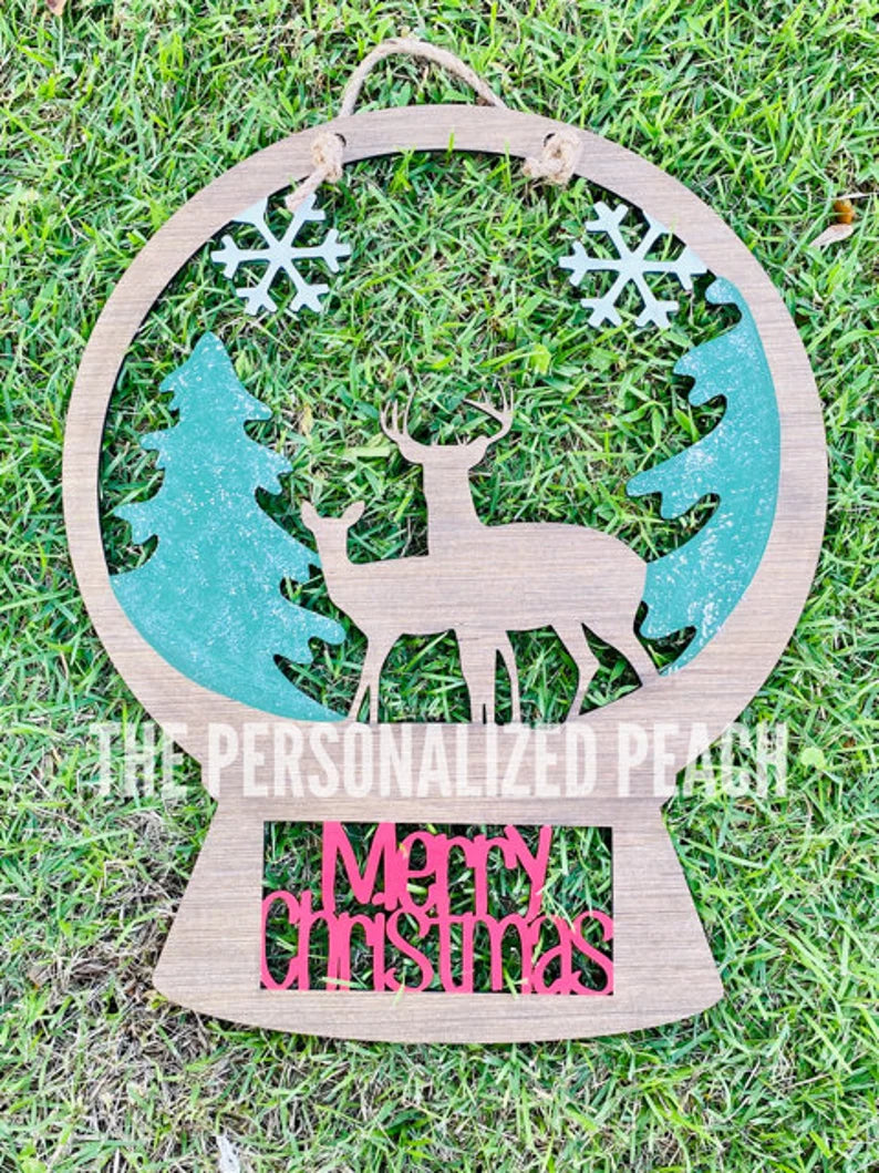 Merry Christmas Snow Globe/ Front Door Hanger/ Christmas Decorations