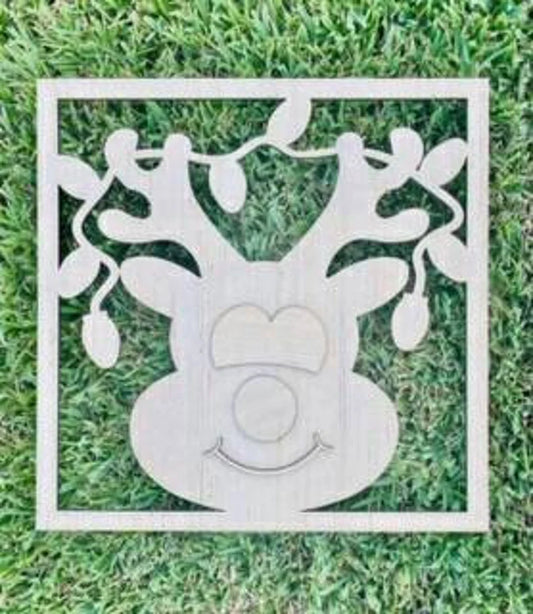 DIY Reindeer with Vintage Lights/ Christmas Door Hanger/ Blank for Paint Parties