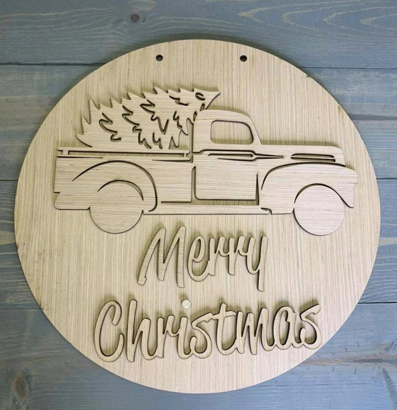 DIY/Merry Christmas/Vintage Truck/Laser Cut/Door Hanger blank/Christmas door Hanger