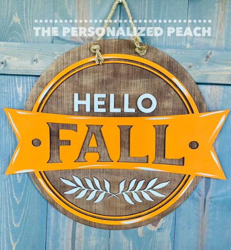 Hello Fall Vine w/ Pumpkin Accent/Fall Door Hanger/Laser Cut