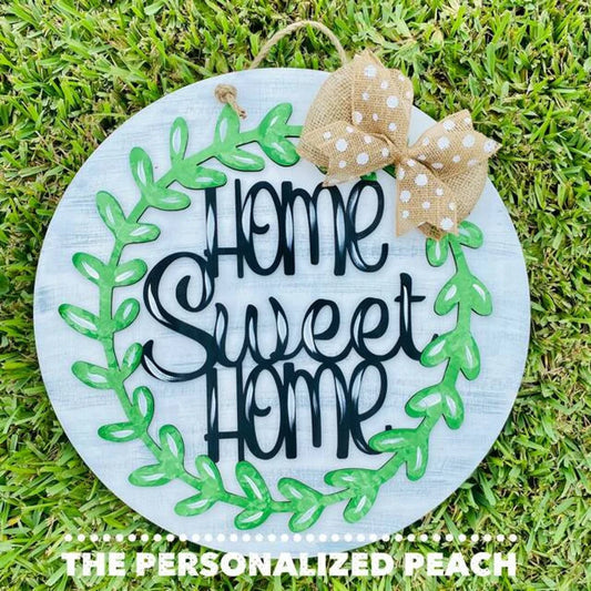 Home Sweet Home/Green Vine/Burlap Accent/Laser Cut