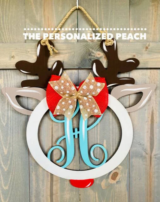 Personalized/ Monogram Reindeer/Laser Cut/Christmas Door Hanger