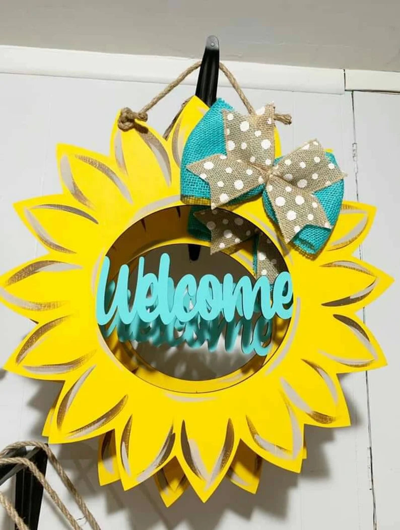 Welcome Sunflower Door Hanger/Fall Door Hanger/ Laser Cut/ Burlap Accent