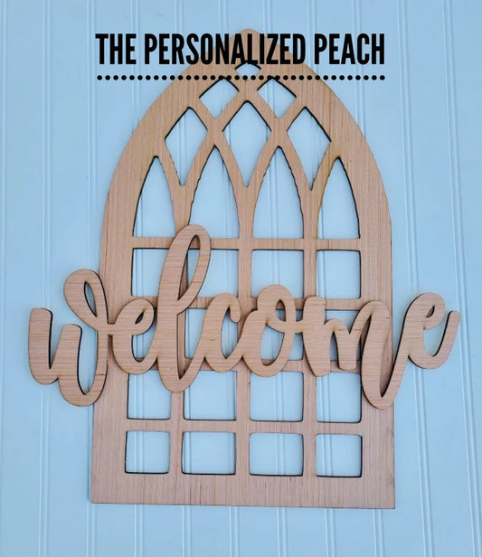 Welcome window Farmhouse Decor /Blank Wood Door Hanger/ Door hanger Template