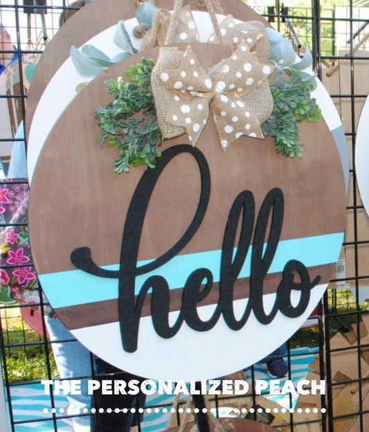 Hello Door Hanger/ Farmhouse Door hanger/ Round Doorhanger