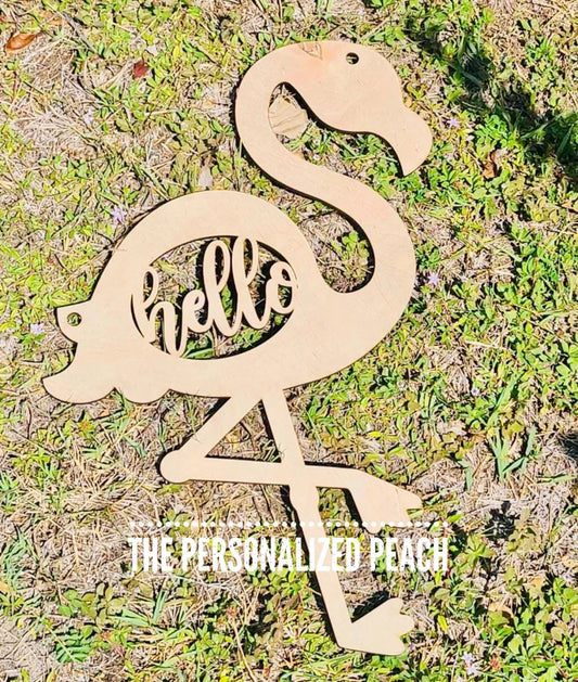 Hello Flamingo Blank Door Hanger/DIY Paint Blank/ laser cut wood shape