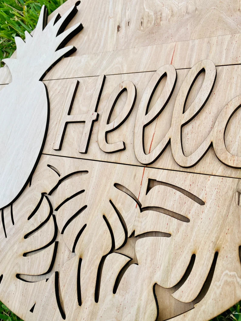 Hello Pineapple Monstera Leaf Door Hanger blank/ Tropical Door Hanger template