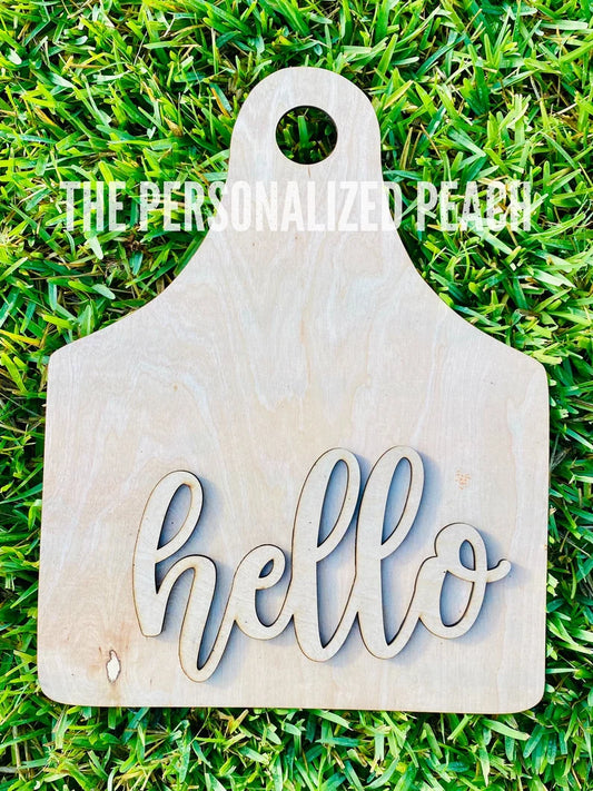 Wood Cow Ear Tag/ Blank unfinished laser cut door hanger