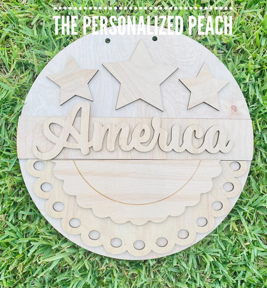 America banner pennate door hanger/ Patriotic door Hanger/ July laser cut template door decor