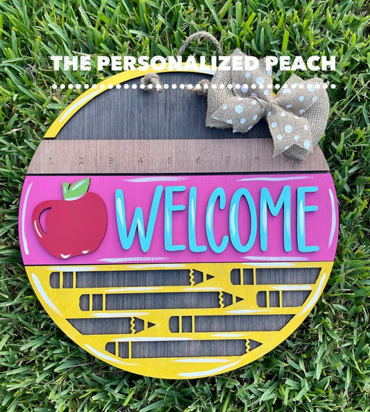 Welcome Back To School round door hanger/ teacher door hanger