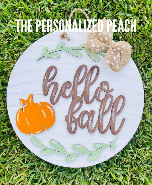 Hello fall Door Hanger/ Laser cut wood door hanger