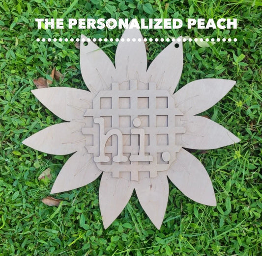 Sunflower “Hi” Welcome Door Hanger/ DIY Blank Template/ Sunflower Laser Cut Front Door Greeting