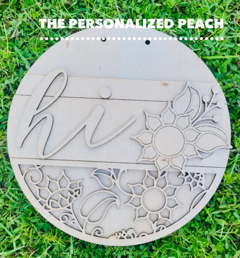 Hi Door Hanger Round/ Front Door Flower Greeting/ Blank Template