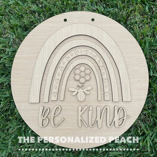 Bee kind rainbow laser cut door hanger blank