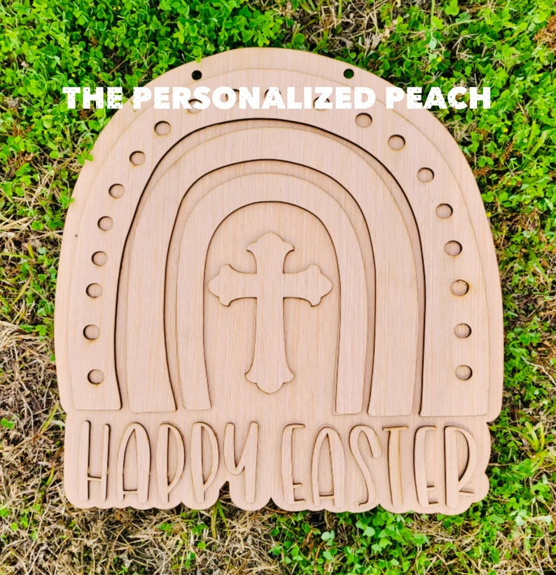 Happy Easter door Hanger blank/ Easter laser cut rainbow doorhanger blank
