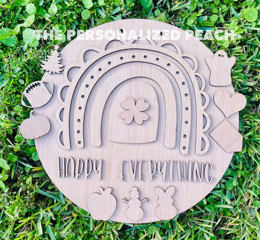 Happy Everything laser cut interchangeable door hanger/ Rainbow doorhanger blank template