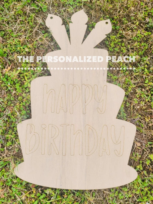 Birthday Cake door hanger/ Laser Cut doorhanger party shape