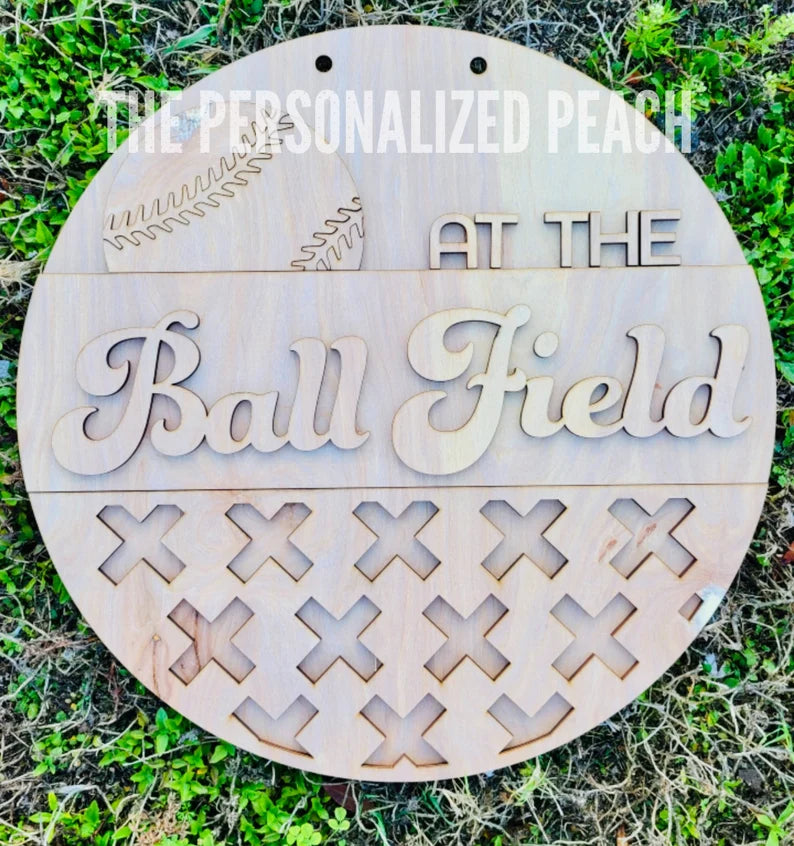 At the ball field Laser cut door hanger/Spring Summer Doorhanger template/ baseball sports