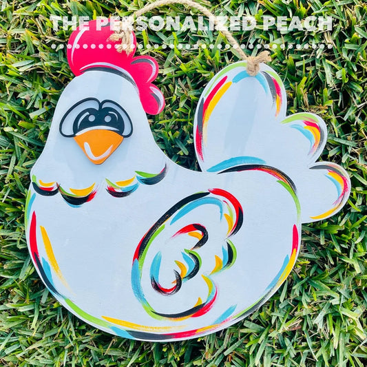 Happy Spring Chicken Doorhanger/ laser cut Farmhouse Rooster door hanger