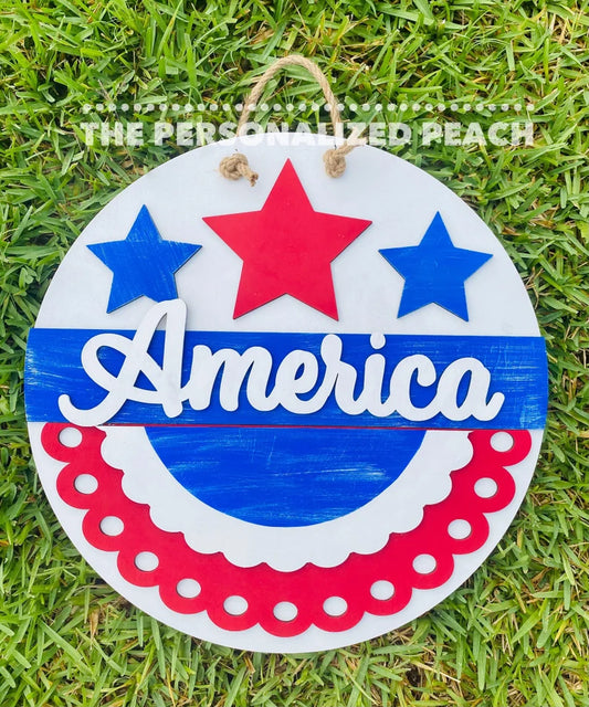 Patriotic door hanger/ Summer 4th of July door decor/wood wreath America