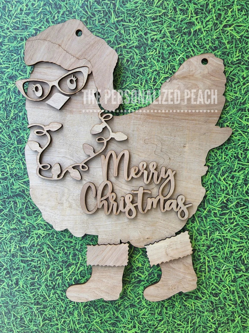Merry Christmas Chicken laser cut Doorhanger/ Santa rooster door hanger blank