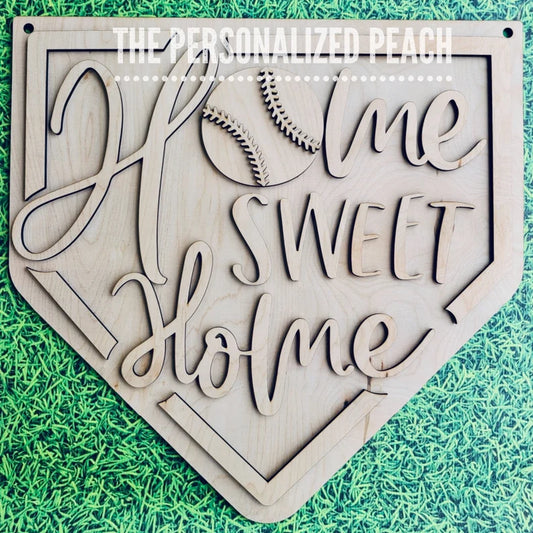 Home sweet home plate laser cut wood baseball softball door hanger blank/ summer spring World Series wood doorhanger