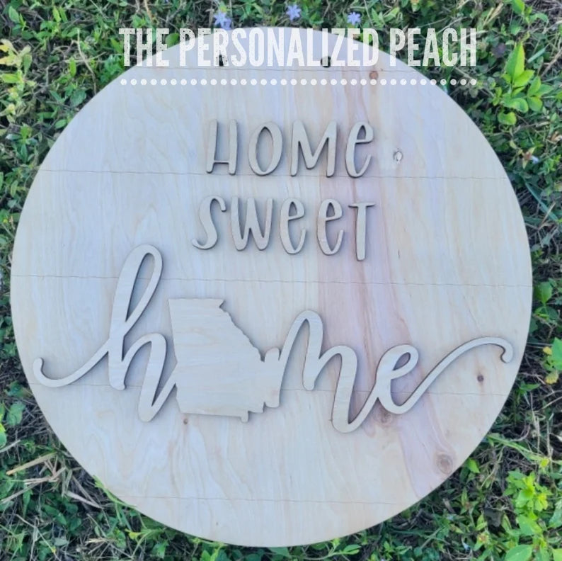 Home sweet home Georgia laser cut shiplap wood Doorhanger/ laser cute state wood shape