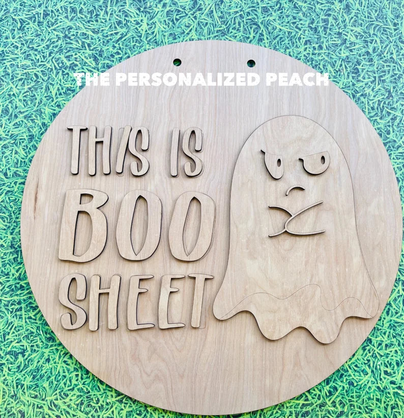 Boo Sheet Ghost laser cut Halloween Fall door hanger blank/ wood round