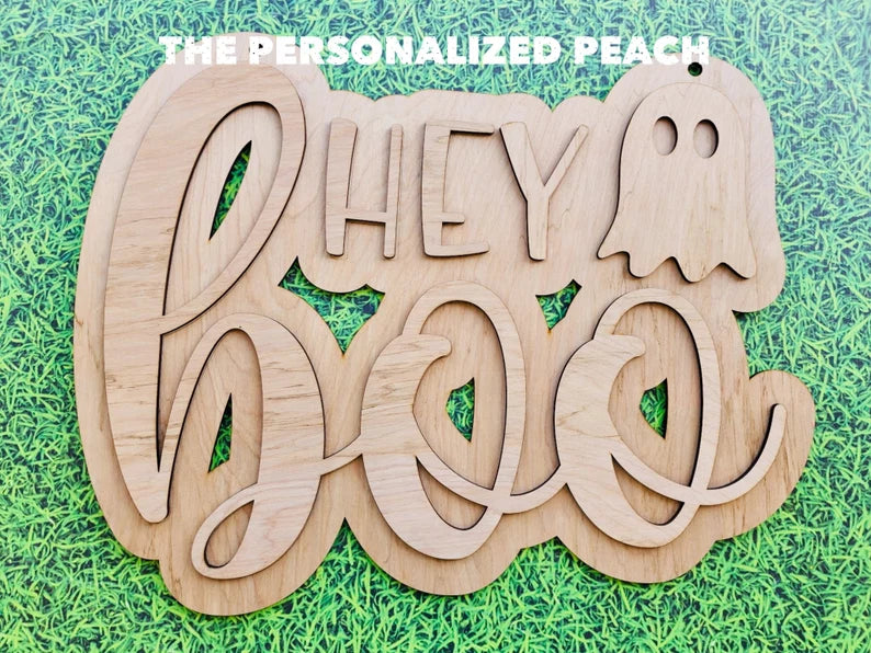 Hey Boo ghost Halloween Fall laser cut door hanger blank/ wood round door hanger template