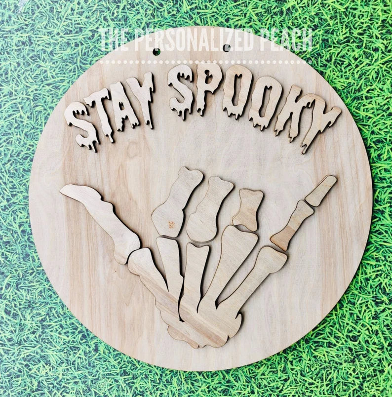 Spooky Skeleton Halloween laser cut door hanger blank/ wood round fall doorhanger