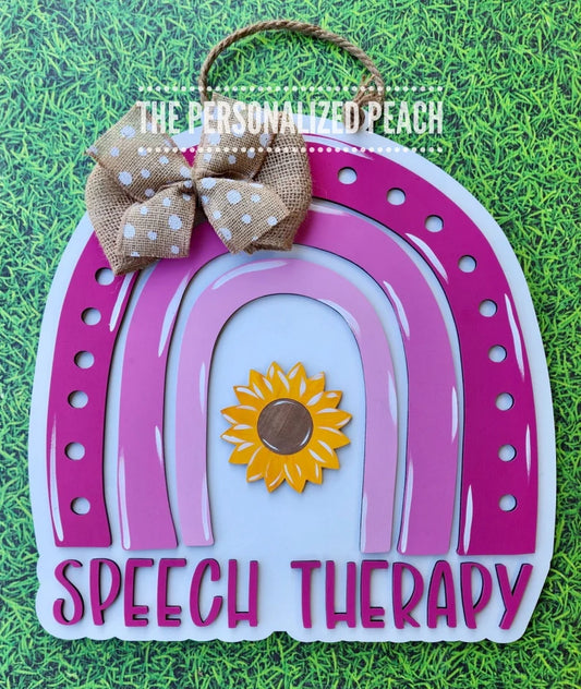 Speech therapy rainbow sunflower door hanger