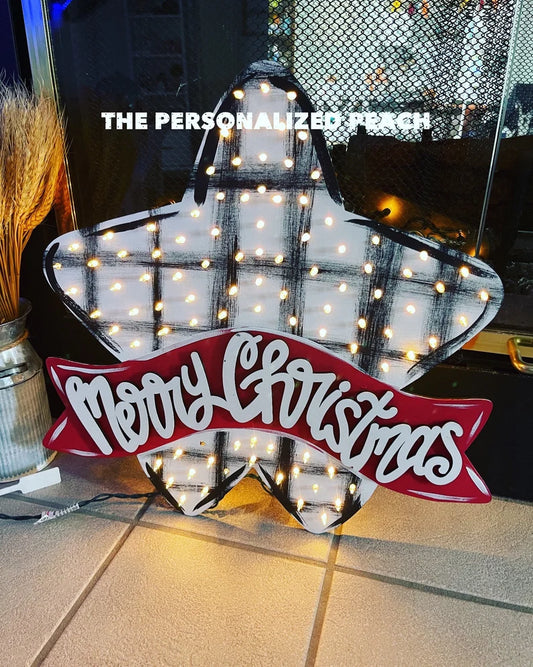 Merry Christmas Lighted Christmas tree topper/ Christmas tree star/ laser cut tree decoration