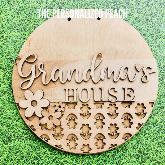 Grandma’s House laser cut 3D wood door hanger blank/ wood round Doorhanger