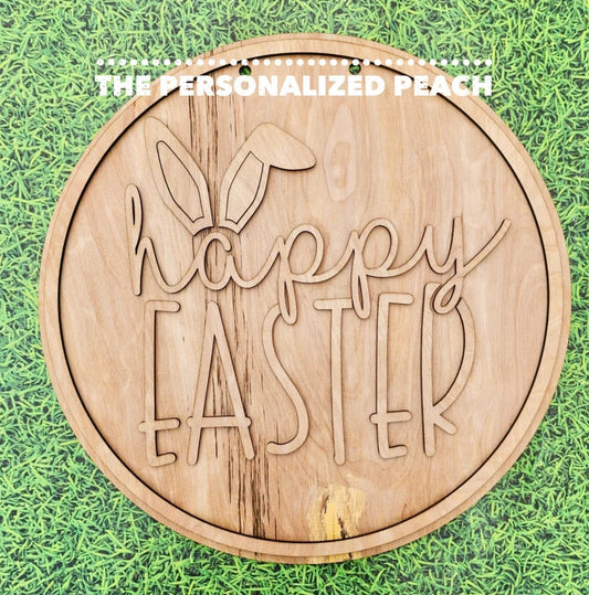 Happy Easter bunny ears 3D laser cut door hanger