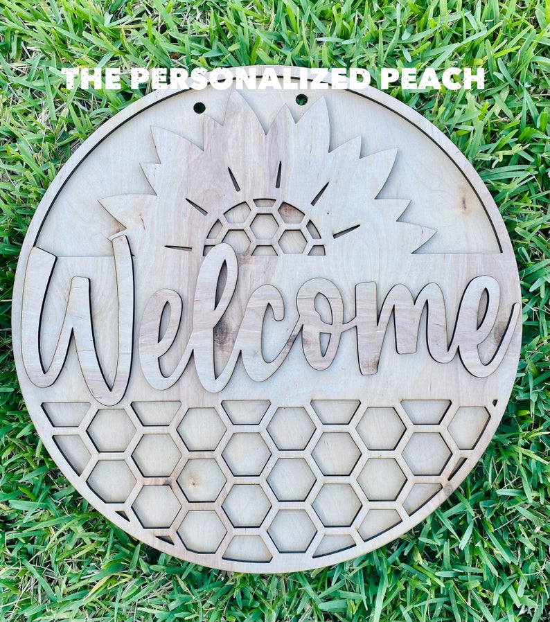 Welcome Sunflower: wooden Door hanger Blank