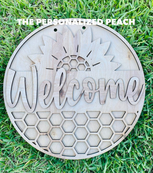 Welcome Sunflower: wooden Door hanger Blank