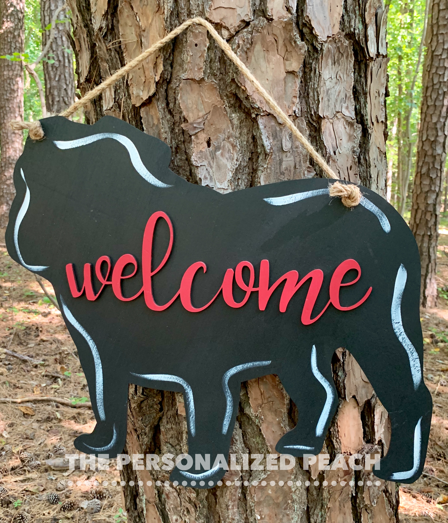Welcome Bulldog Door Hanger-Red
